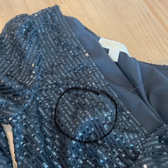 Michael Michael Kors Sequin Striped V-Neck Minidress XTRA SMALL Black - Picture 10 of 10